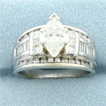 Marquise Diamond Engagement Ring in 14k White Gold