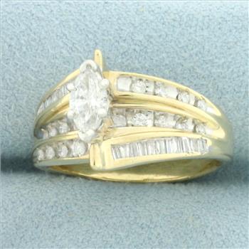 Marquise Diamond Engagement Ring in 14k Yellow Gold
