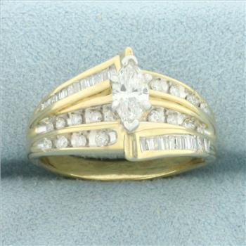 Marquise Diamond Engagement Ring in 14k Yellow Gold