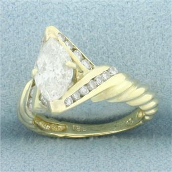 Marquise Diamond Rope Design Engagement Ring in 14k Yellow Gold