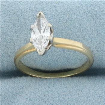 Marquise Diamond Solitaire Engagement Ring in 14k Yellow Gold