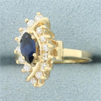 Marquise Sapphire and Diamond Ring in 14k Yellow Gold