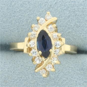 Marquise Sapphire and Diamond Ring in 14k Yellow Gold