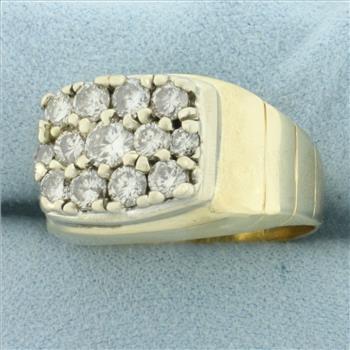 Mens 2ct Pave Diamond Ring in 14k Yellow Gold