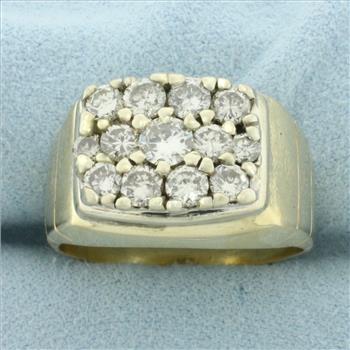 Mens 2ct Pave Diamond Ring in 14k Yellow Gold