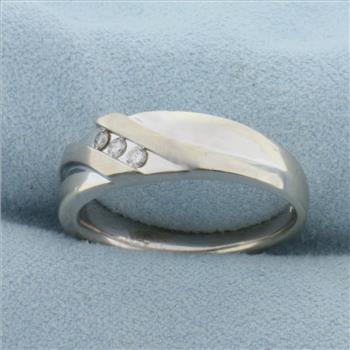 Mens 3 Stone Diagonal Diamond Wedding or Anniversary Band Ring in 10k White Gold