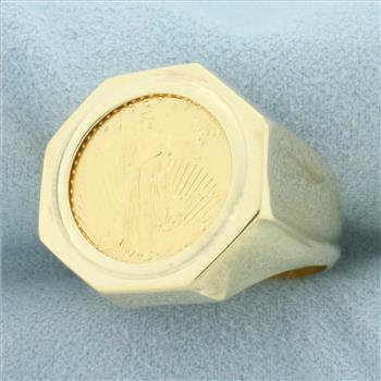 Mens American Eagle Gold Coin Ring in 14k Yellow Gold