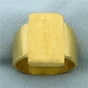 Mens Antique Chinese Bar Ring in 24k Yellow Gold