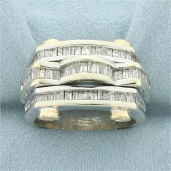 Mens Baguette Diamond Screw Design Ring in 14k Yellow and White Gold