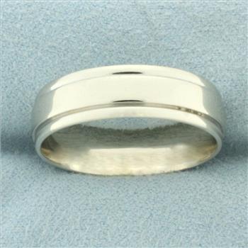 Men's Banded Edge Wedding Band Ring in 14k White Gold