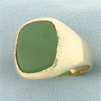 Mens Bezel Set Jade Ring in 10k Yellow Gold