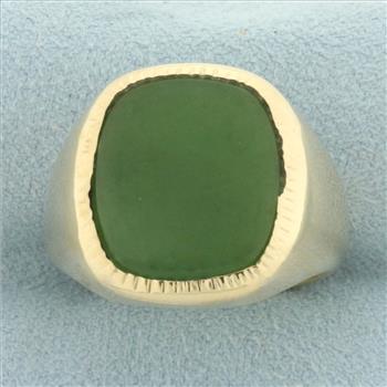 Mens Bezel Set Jade Ring in 10k Yellow Gold