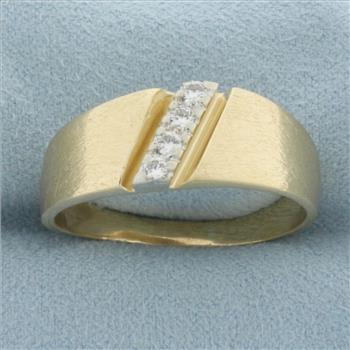 Mens Brushed Finish Diamond Gold Ring in 14k Yellow Gold