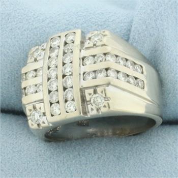 Mens Channel Set Diamond Statement Ring in 14k White Gold