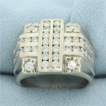 Mens Channel Set Diamond Statement Ring in 14k White Gold