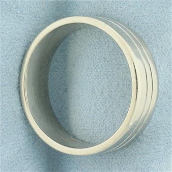 Mens Designer Diana Banded Wedding Band Ring in 14k White Gold