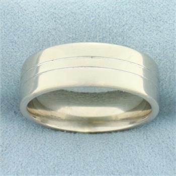Mens Designer Diana Banded Wedding Band Ring in 14k White Gold