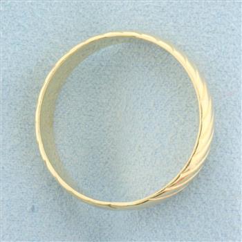 Mens Diagonal Etched Wedding Band Ring in 14k Yellow Gold