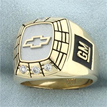 Mens Diamond GM Chevrolet Ring in 10k Yellow Gold