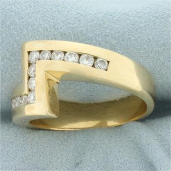 Mens Diamond Lightning Bolt Design Ring in 14k Yellow Gold
