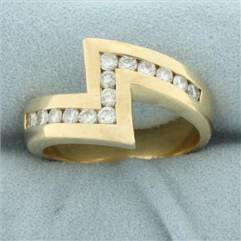 Mens Diamond Lightning Bolt Design Ring in 14k Yellow Gold
