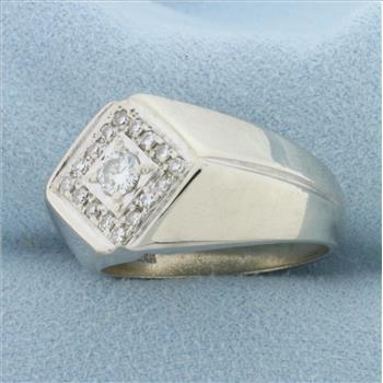 Mens Diamond Statement Ring in 14k White Gold