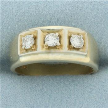 Mens Diamond Three Stone Diamond Wedding or Anniversary Ring in 14k Yellow Gold