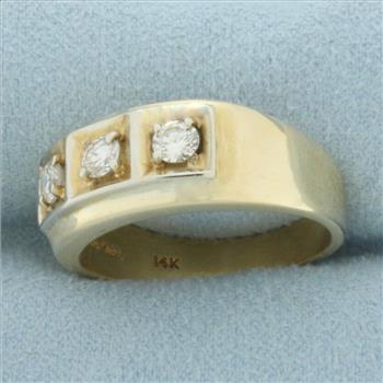 Mens Diamond Three Stone Diamond Wedding or Anniversary Ring in 14k Yellow Gold