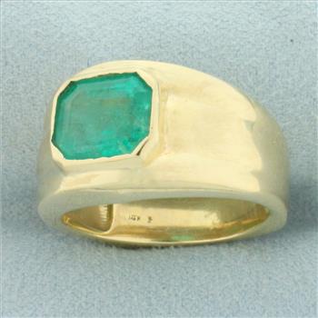 Mens Emerald Statement Ring in 14k Yellow Gold.