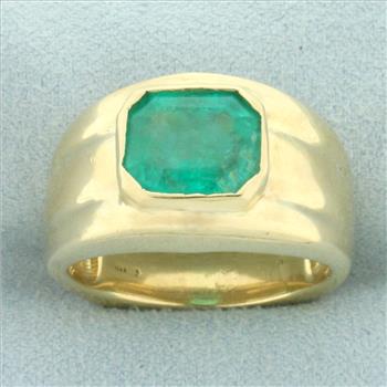 Mens Emerald Statement Ring in 14k Yellow Gold.