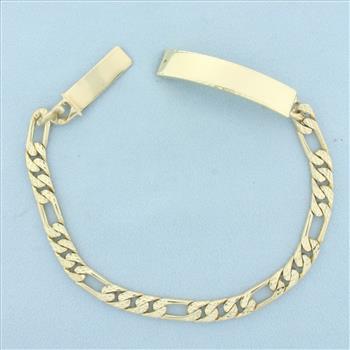 Mens Figaro Name Plate ID Bracelet in 10k Yellow Gold