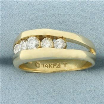 Mens Five Stone Diamond Ring in 14k Yellow Gold