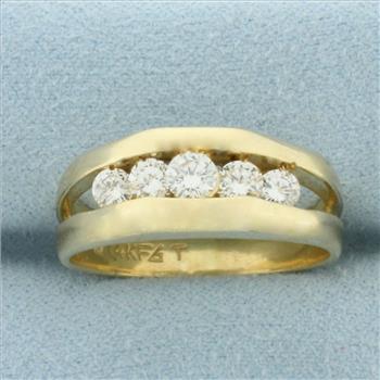Mens Five Stone Diamond Ring in 14k Yellow Gold