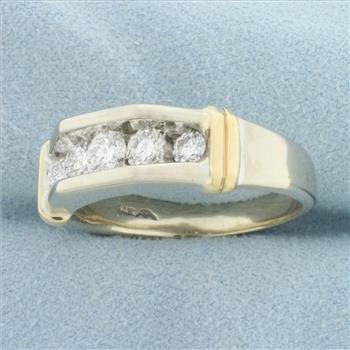 Mens Five Stone Wedding or Anniversary Ring in 14k White Gold