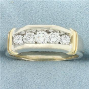 Mens Five Stone Wedding or Anniversary Ring in 14k White Gold
