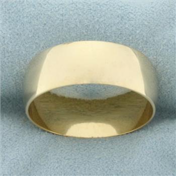 Mens Half Dome Wide Wedding Band Ring in 14k Yellow Gold