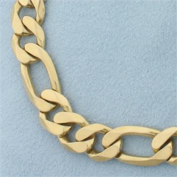 Mens Italian Figaro Link  Bracelet in 14k Yellow Gold