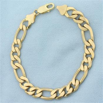 Mens Italian Figaro Link  Bracelet in 14k Yellow Gold