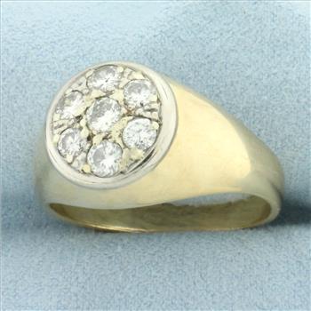 Mens Pave Diamond Ring in 14k Yellow Gold