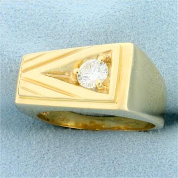 Mens Solitaire Diamond Ring in 14k Yellow Gold
