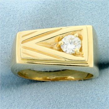 Mens Solitaire Diamond Ring in 14k Yellow Gold