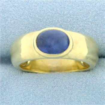 Mens Solitaire Sapphire Ring in 18k Yellow Gold