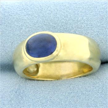 Mens Solitaire Sapphire Ring in 18k Yellow Gold