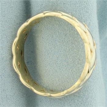Mens Two Tone Braided Design Wedding Band Ring in 14k Yellow and White Gold