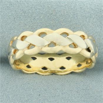 Mens Two Tone Braided Design Wedding Band Ring in 14k Yellow and White Gold