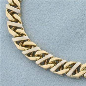 Mens Two Tone Curb Link Bracelet in 10k Yellow and White Gold