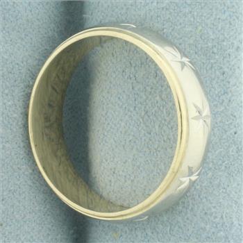 Mens Two Tone Star Design Band Ring in 14k Yellow and White Gold