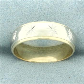 Mens Two Tone Star Design Band Ring in 14k Yellow and White Gold