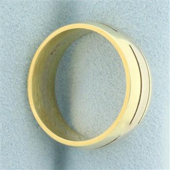 Mens Two Tone Wedding Band Ring in 14k Yellow and White Gold