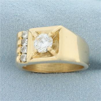 Mens Vintage Diamond Statement Ring in 14k Yellow Gold